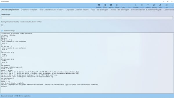 Script Generator UWP-App Script Generator Screenshot