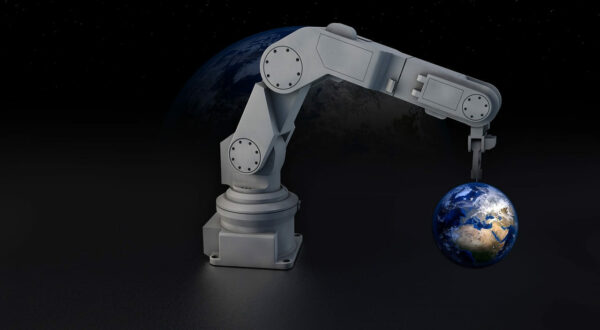 roboter roboterarm erde globus Industrie 5.0 ist im Anmarsch
