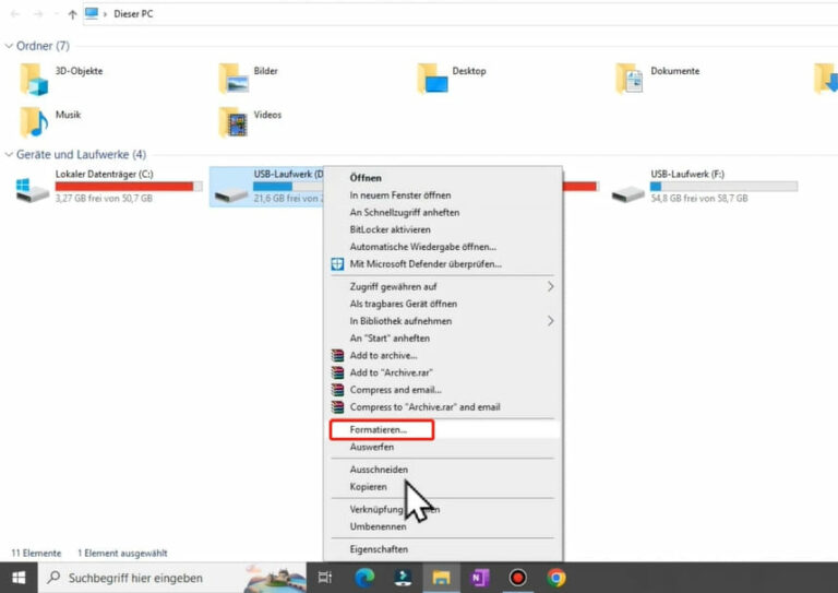 Datei-Explorer USB-Stick auf FAT32 formatieren