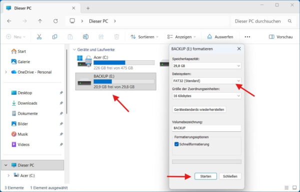 FAT32 Formatieren im Datei-Explorer – Windows 11 USB-Stick mit FAT32 formatieren im Windows Datei-Explorer