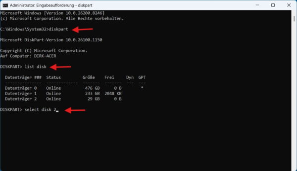 FAT32 Formatieren per Kommandozeile – diskpart unter Windows 11 USB-Stick mit FAT32 formatieren per Kommandozeile mit diskpart