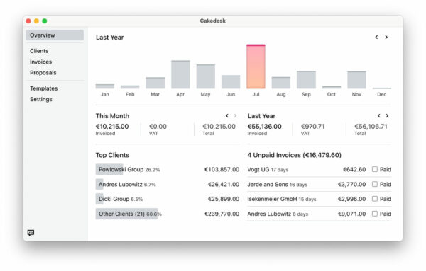 Cakedesk - Ein einfaches Rechnungsprogramm für Selbständige