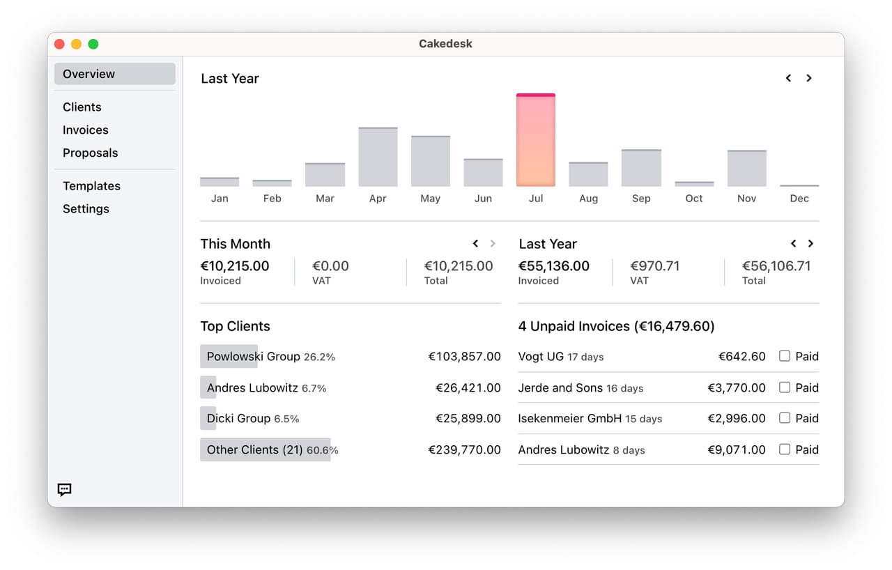 Cakedesk - Ein einfaches Rechnungsprogramm für Selbständige
