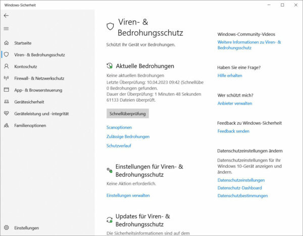 Screenshot aus Windows Defender