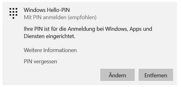 Screenshot Windows Hello-Pin eingerichtet