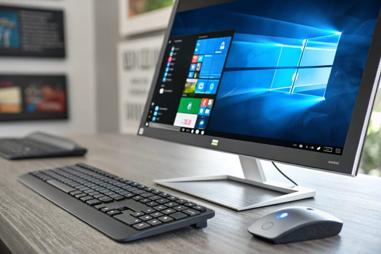 Desktop-Ansicht mit Windows-Oberfläche und Befehl zum Windows Key auslesen, moderner Arbeitsplatz im Hintergrund.