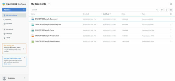 ONLIOFFICE DocSpace Dokumente verwalten