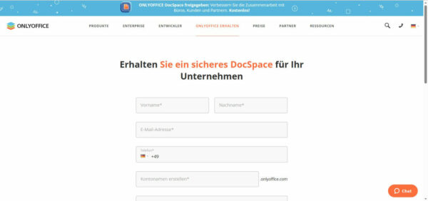 ONLYOFFICE DocSpace kostenlose Registrierung