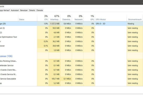 Windows Taskmanager Übersicht Prozesse