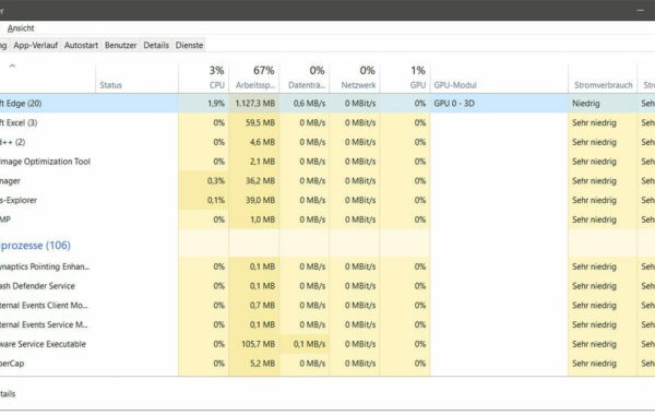 Windows Taskmanager Übersicht Prozesse