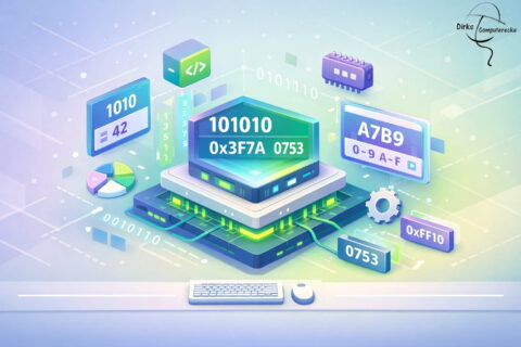 Illustration zu Zahlensystemen in der Programmierung mit Binär- und Hexadezimalwerten
