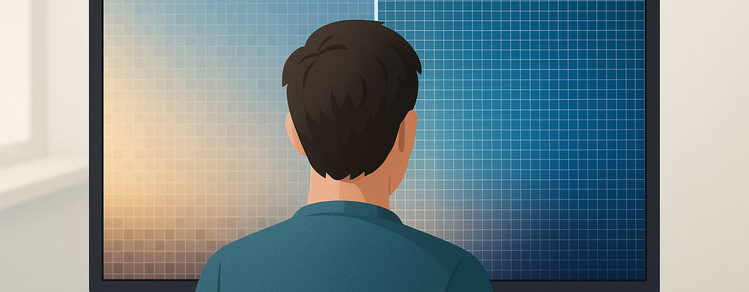 Illustration zeigt den Unterschied zwischen niedriger und hoher Bildschirmauflösung auf einem Monitor