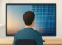 Illustration zeigt den Unterschied zwischen niedriger und hoher Bildschirmauflösung auf einem Monitor