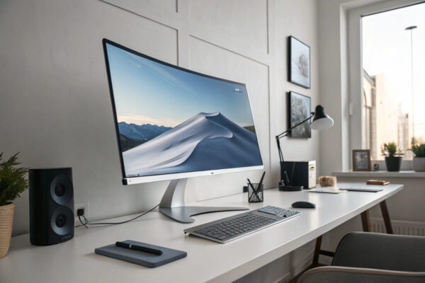 Curved Monitore in Seitenansicht mit sichtbarer Bildschirmkrümmung