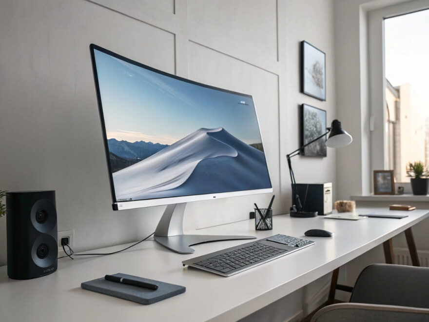Curved Monitore in Seitenansicht mit sichtbarer Bildschirmkrümmung