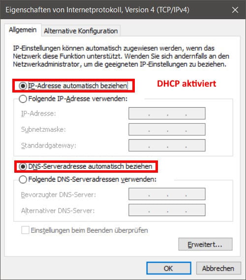 DHCP aktiviert bei Windows