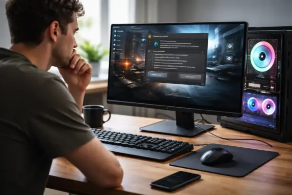 Nutzer prüft Grafikkartentreiber-Update am PC