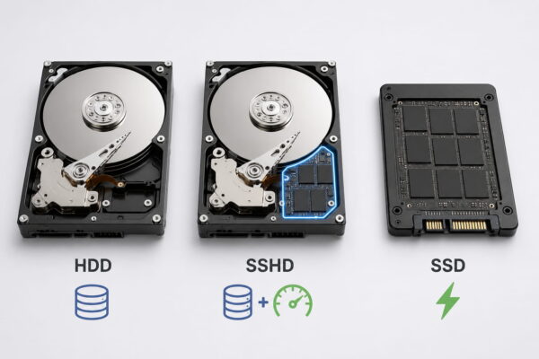 HDD, SSHD und SSD im direkten Vergleich Vergleich von HDD, SSHD und SSD als unterschiedliche Speicherlaufwerke