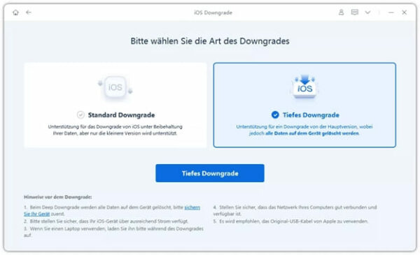 Standard-Downgrade oder ein tiefes Downgrade Standard-Downgrade oder ein tiefes Downgrade