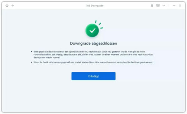 Downgrade abgeschlossen