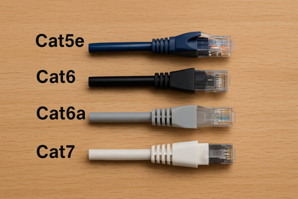 Vergleich verschiedener LAN-Kabeltypen von Cat5e bis Cat7