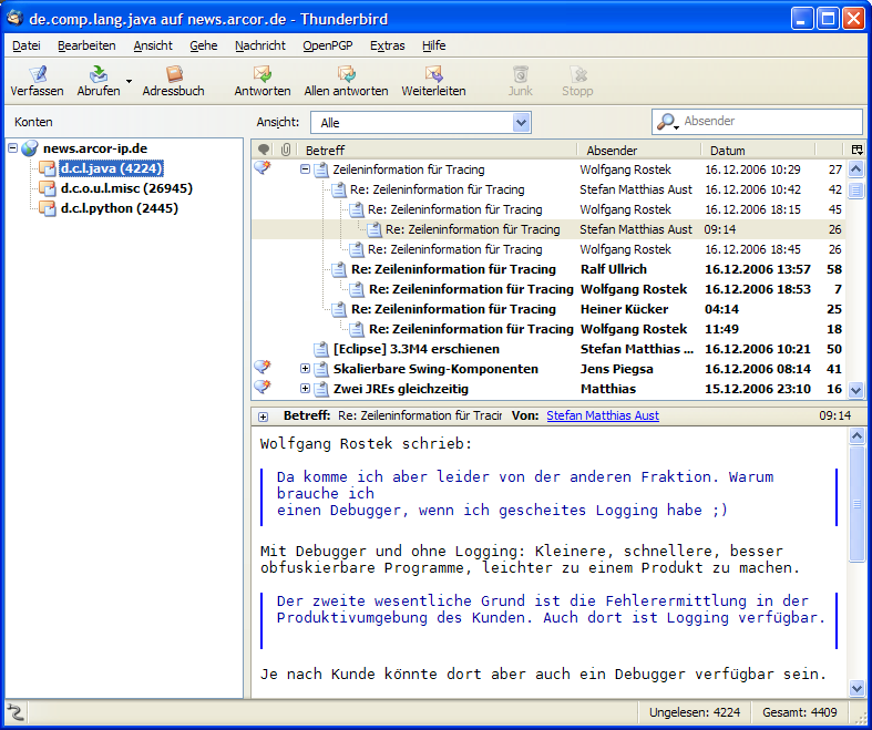 Baumdarstellung einer Newsgroup im Usenet