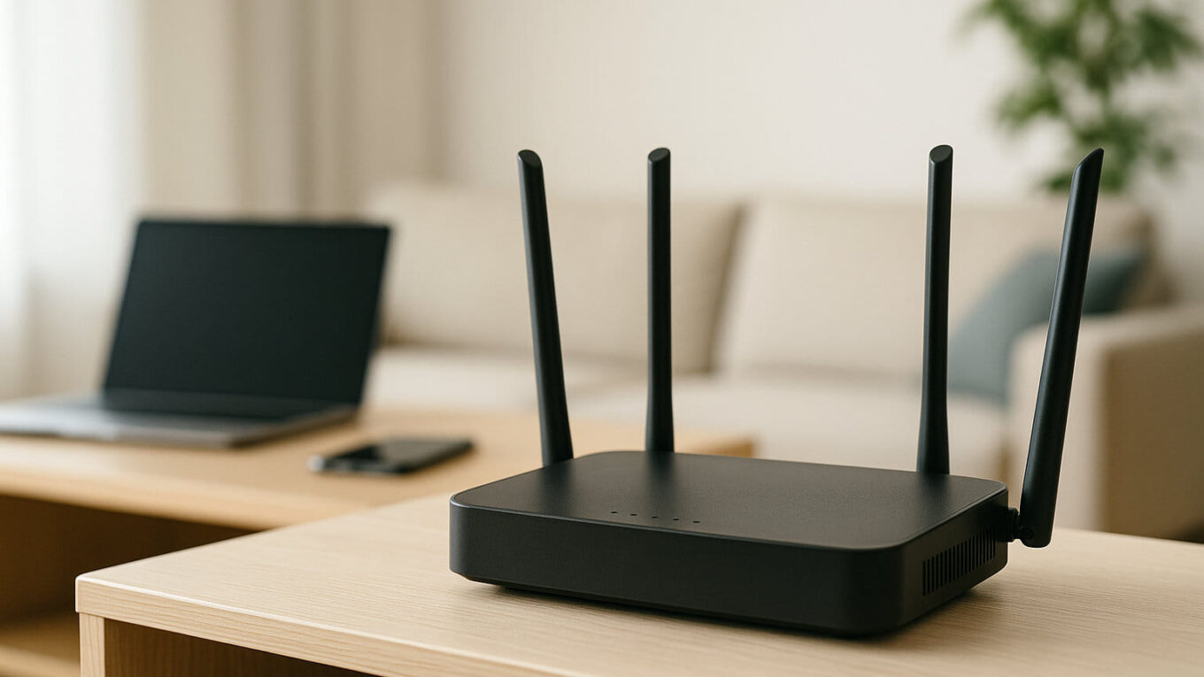 Router als zentrale Netzwerkhardware im Heimnetzwerk auf einem Regal