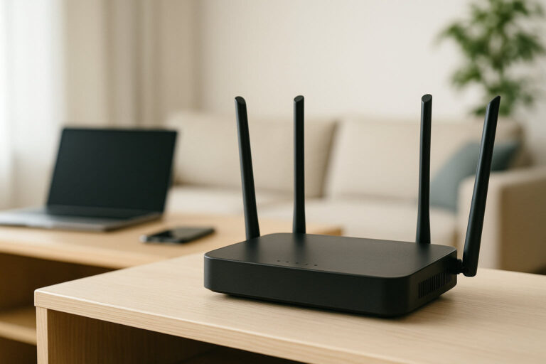 Router als zentrale Netzwerkhardware im Heimnetzwerk auf einem Regal