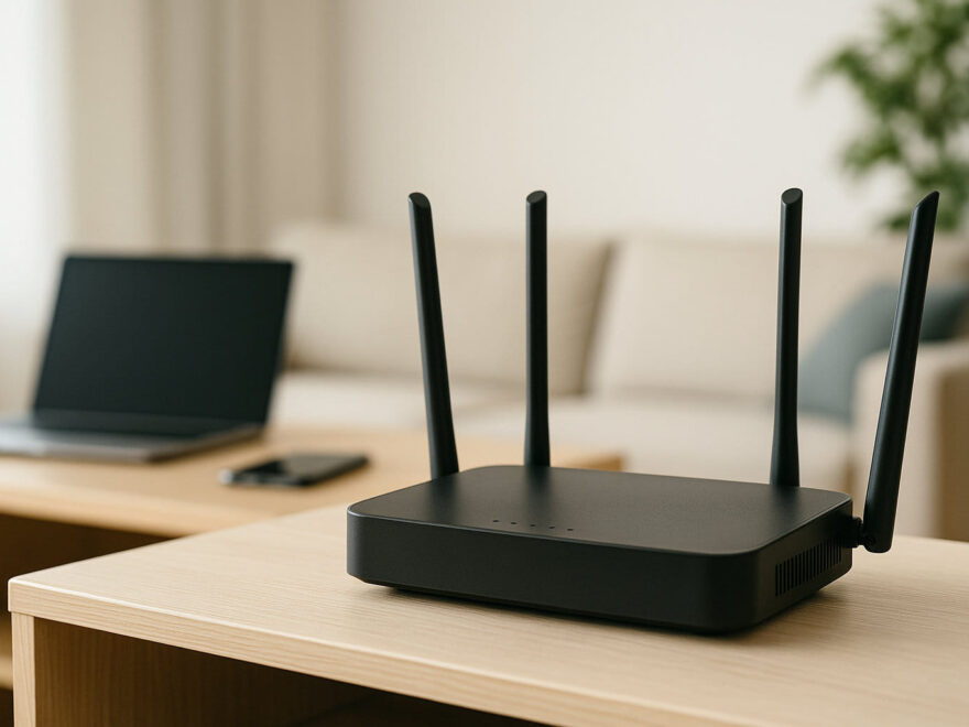 Router als zentrale Netzwerkhardware im Heimnetzwerk auf einem Regal