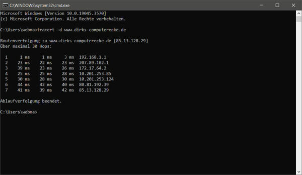 Trace Route (traceroute / tracert) erfolgreich