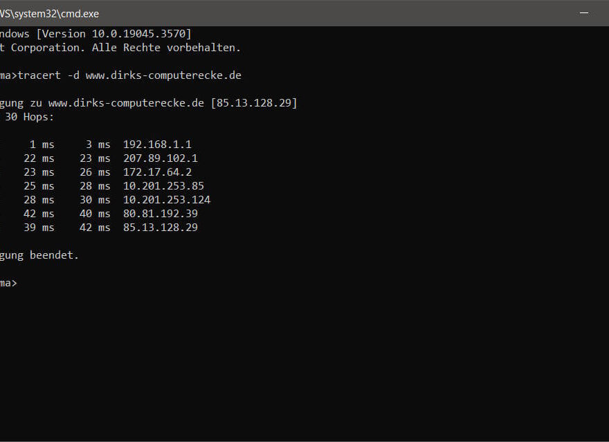 Trace Route (traceroute / tracert) erfolgreich