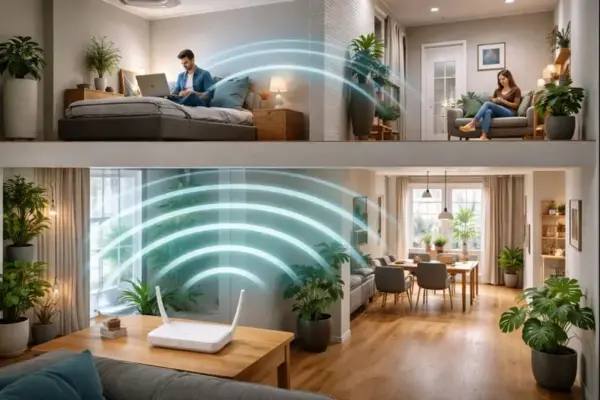 WLAN-Router verteilt Funksignal über mehrere Etagen in einem Wohnhaus