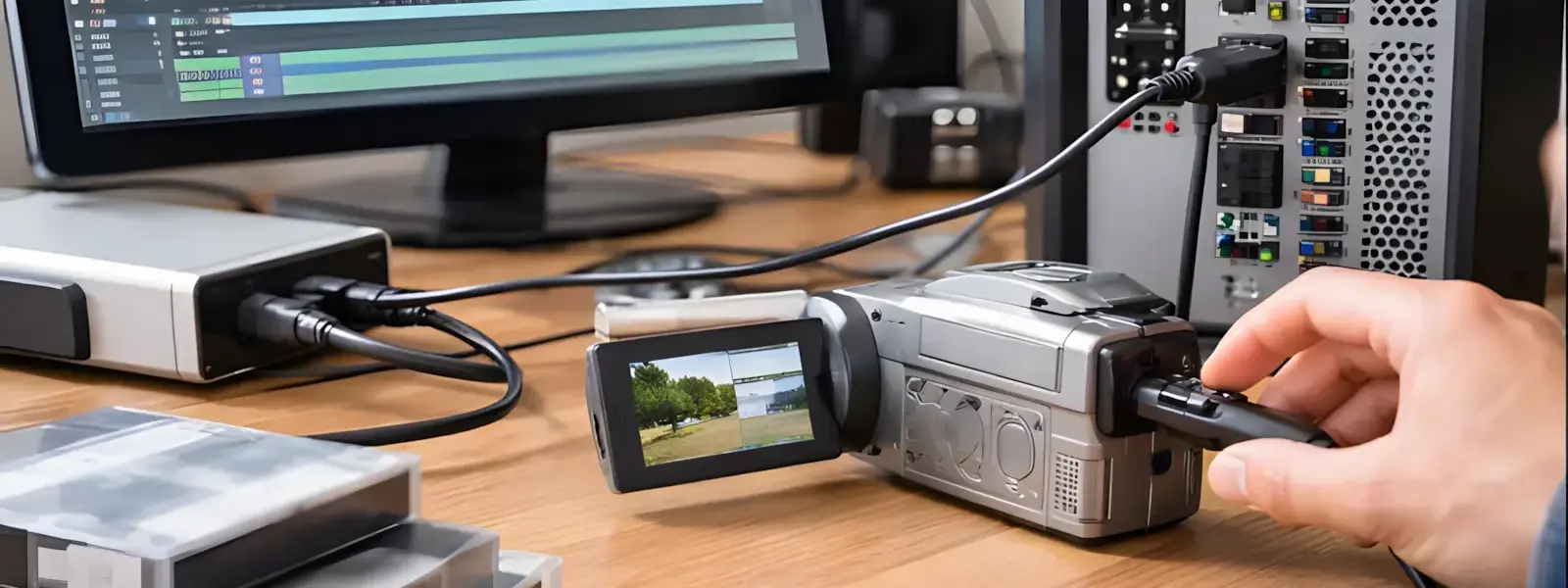 MiniDV-Camcorder über FireWire mit PC verbunden