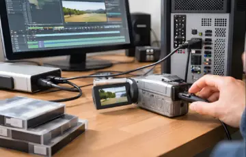 MiniDV-Camcorder über FireWire mit PC verbunden