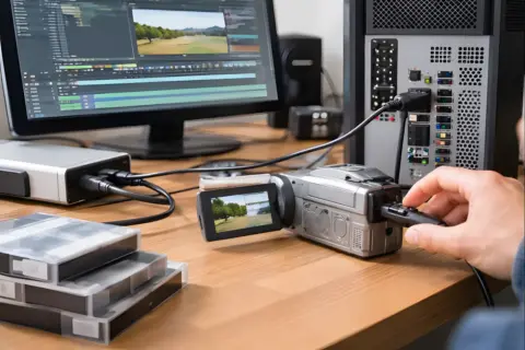 MiniDV-Camcorder über FireWire mit PC verbunden