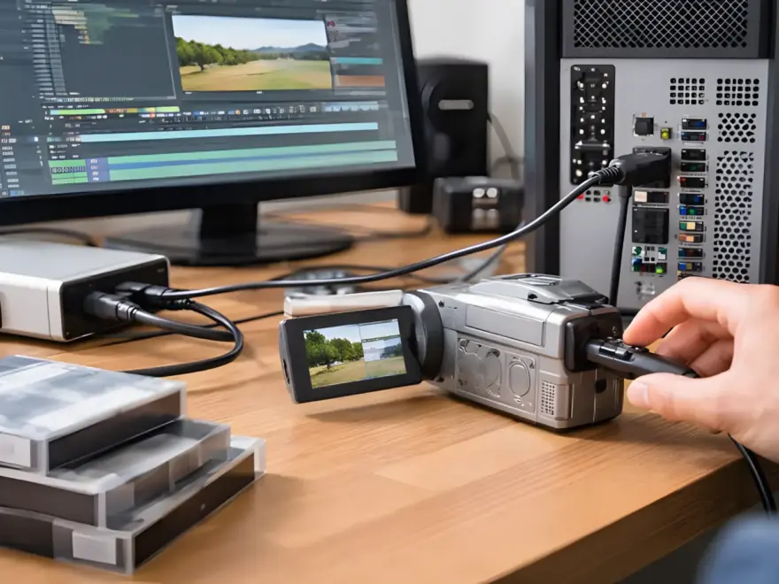 MiniDV-Camcorder über FireWire mit PC verbunden