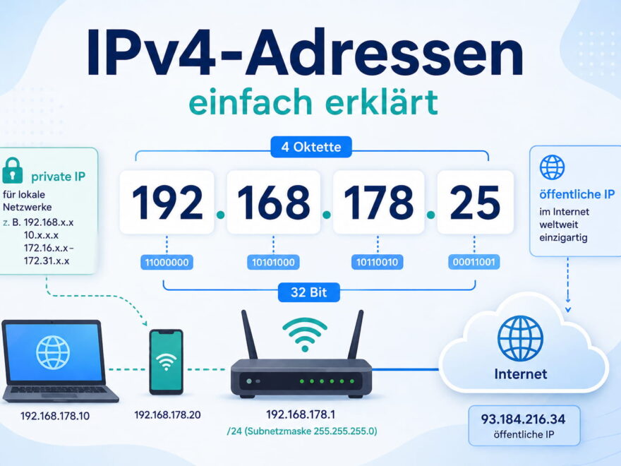 IPv4-Adresse mit vier Oktetten sowie privater und öffentlicher IP-Adresse