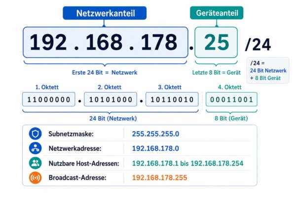 IPv4-Adresse mit Netzwerkanteil und Geräteanteil bei /24