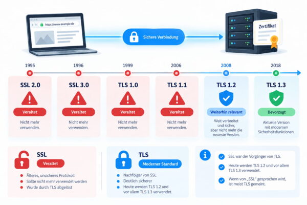 SSL- und TLS-Versionen im Überblick Entwicklung von SSL über TLS 1.0 und TLS 1.2 bis TLS 1.3