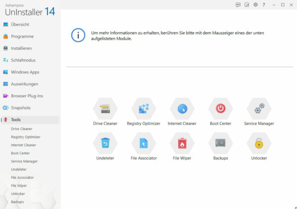 zusätzliche Tools im Ashampoo UnInstaller 14 zusätzliche Tools im Ashampoo UnInstaller 14