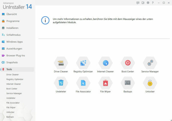 zusätzliche Tools im Ashampoo UnInstaller 14
