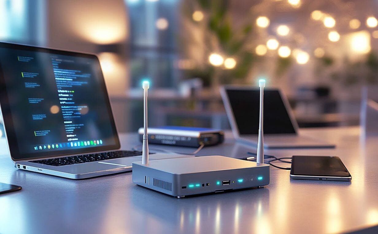 Gateway im modernen Netzwerk-Setup mit Router und verbundenen Geräten