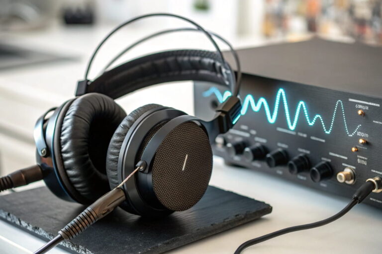 Visualisierung der Impedanz bei Kopfhörern mit Signalfluss zwischen Kopfhörer und Verstärker