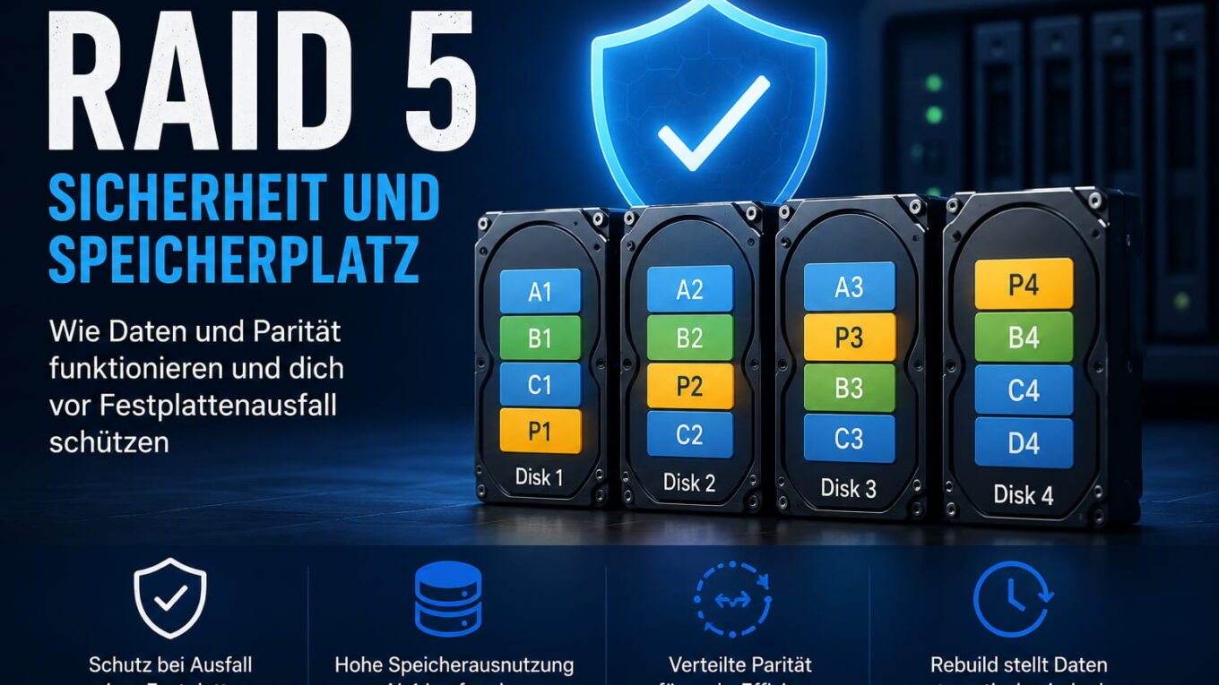 RAID 5 mit verteilten Daten und Parität auf mehreren Festplatten