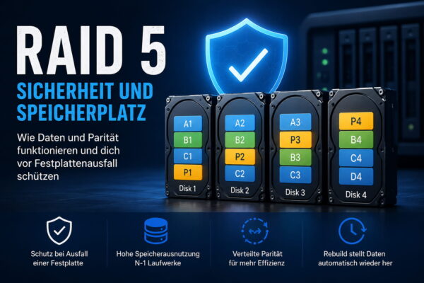 RAID 5 mit verteilten Daten und Parität auf mehreren Festplatten