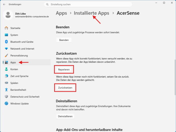 Fehlerhafte App in Windows 11 reparieren oder zurücksetzen App in Windows 11 reparieren oder zurücksetzen