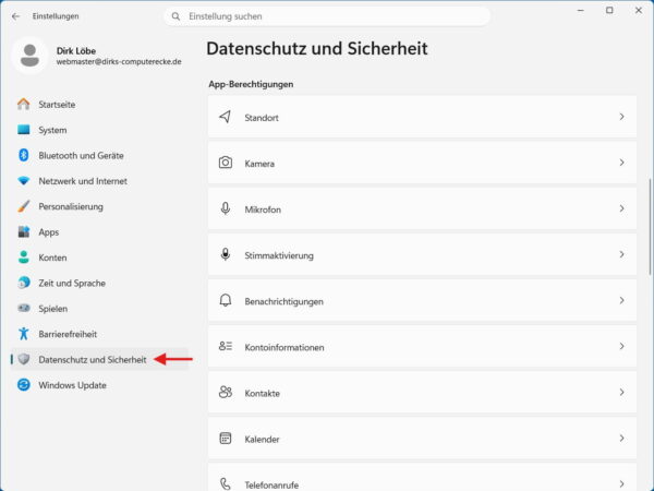 App-Berechtigungen in Windows 11 kontrollieren App-Berechtigungen unter Datenschutz und Sicherheit in Windows 11