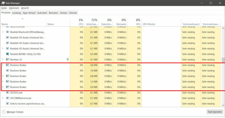 Runtime Broker im Task-Manager Windows 10