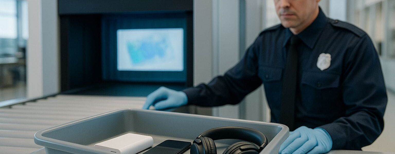 Powerbank im Flugzeug bei der Sicherheitskontrolle am Flughafen