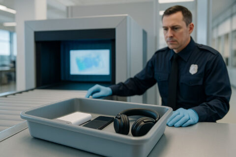 Powerbank im Flugzeug bei der Sicherheitskontrolle am Flughafen